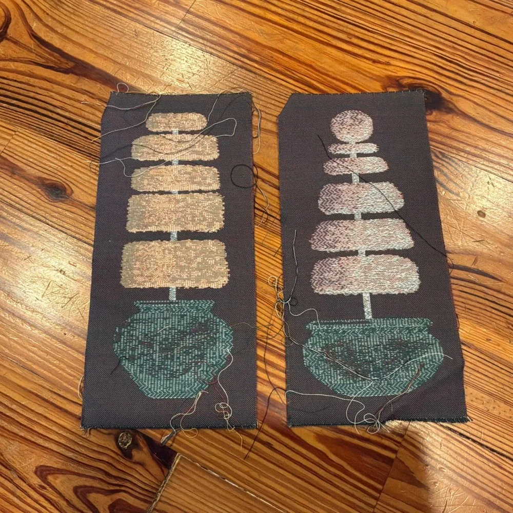 Pair Vintage Woven Topiary Tapestry Panels Cottagecore English Garden Country